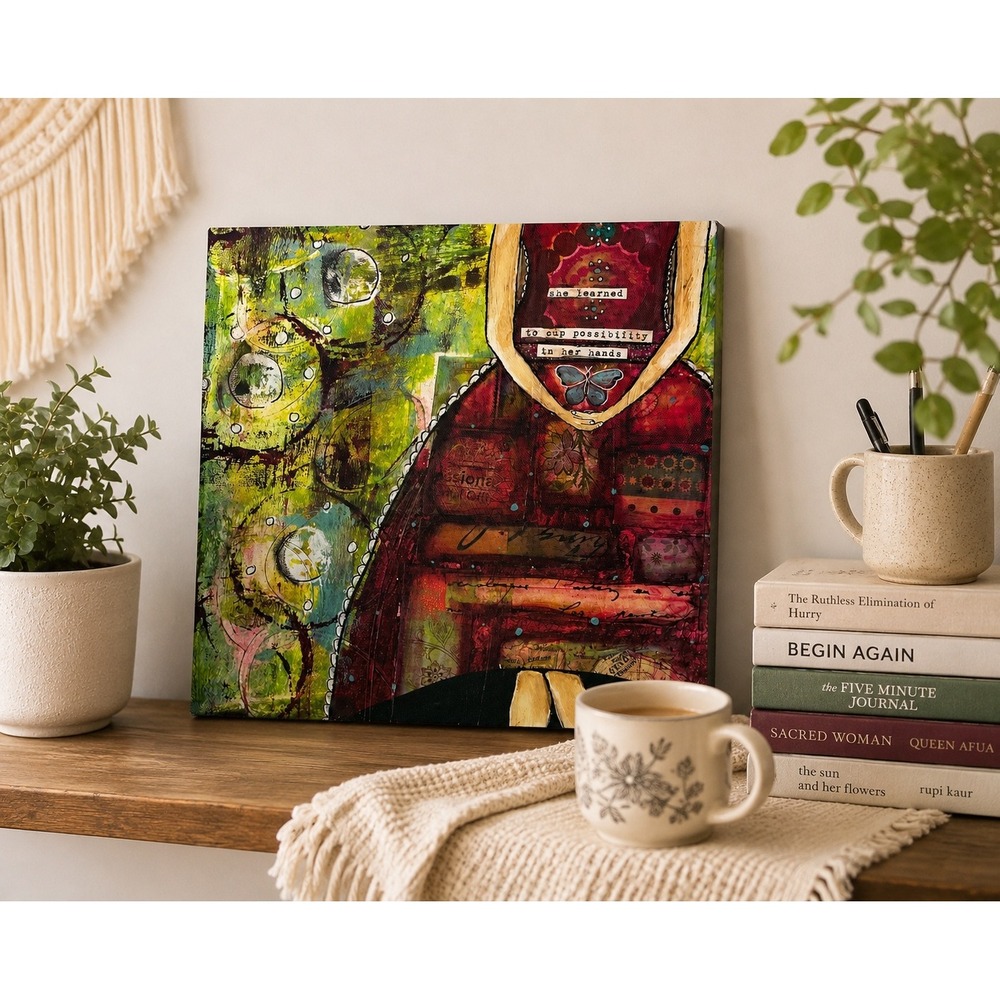 Kelly Rae Roberts In Her Hands Mixed Media Canvas Wall Art 12x12 Butterfly Quote